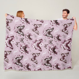 Rosa Butterfly Mönster Fleece Blanket
