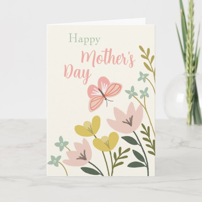 Rosa Butterfly Mors dag Card Tack Kort (Framsida)