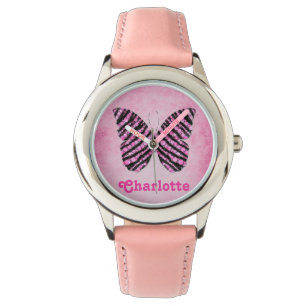 Rosa Butterfly Namn Monogram Armbandsur