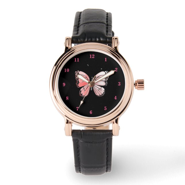 Rosa Butterfly och Ro Art Armbandsur (Framsida)