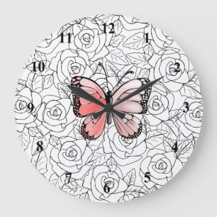 Rosa Butterfly och Ro Art Stor Klocka