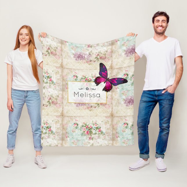 Rosa Butterfly och Shabby Vintage Ro Fleecefilt (På plats)