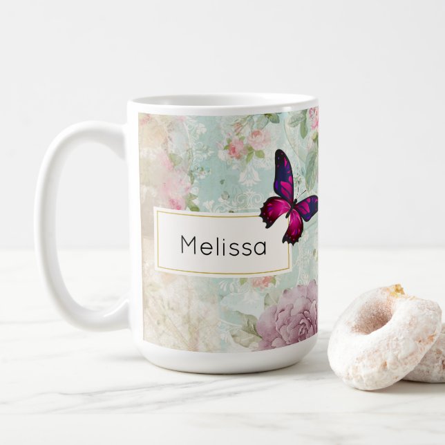 Rosa Butterfly och Shabby Vintage Ro Kaffemugg (Med munk)