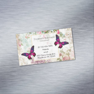 Rosa Butterfly och Shabby Vintage Ro Magnetiska Visitkort