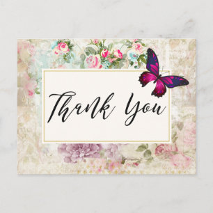 Rosa Butterfly och Shabby Vintage Ro Tack Vykort