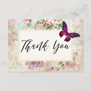 Rosa Butterfly och Vintage Ro Collage Tack Kort