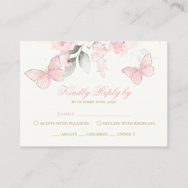 Rosa Butterfly OSA Quinceanera Tilläggskort (Framsida)