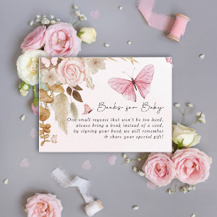Rosa Butterfly Pampas Grass Bohemian Baby Shower Tilläggskort