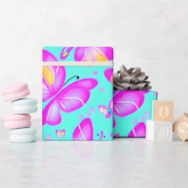 Rosa Butterfly Pastel Natur omslutning papper Presentpapper