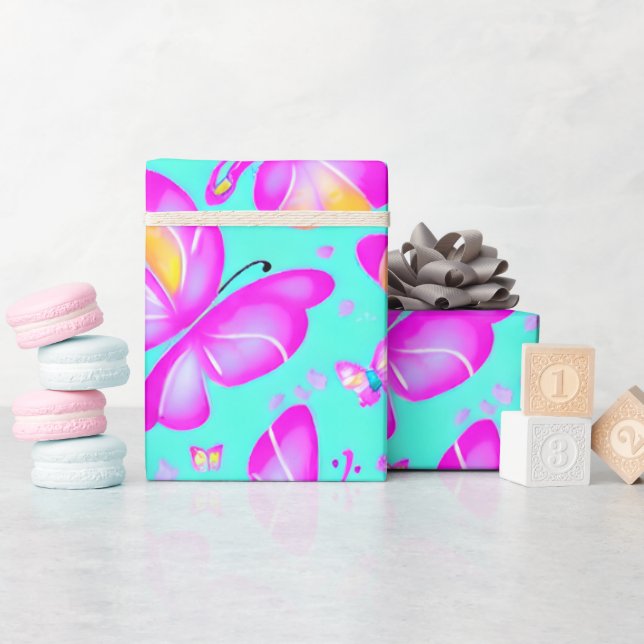 Rosa Butterfly Pastel Natur omslutning papper Presentpapper (Baby Shower)