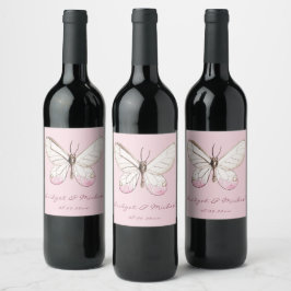Rosa Butterfly Personlig Bröllop Vinflaska Etikett