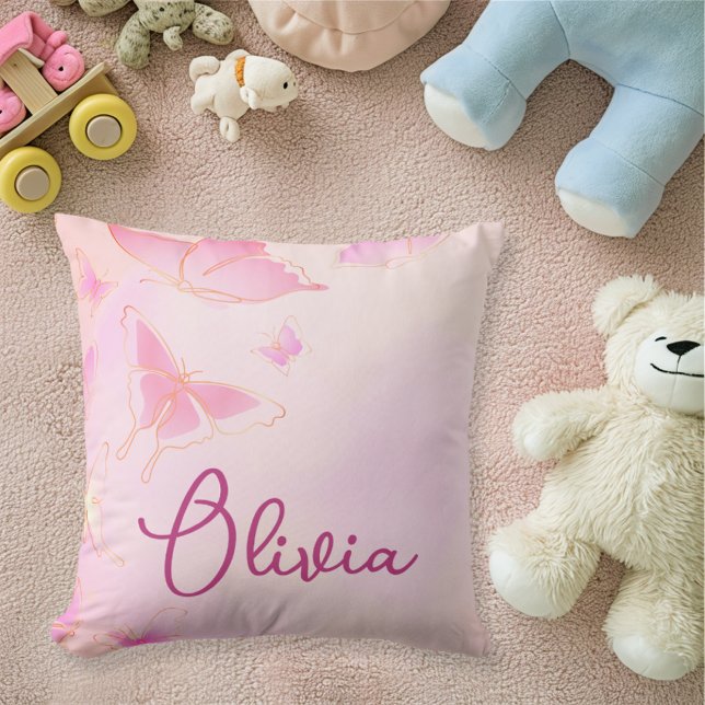 Rosa Butterfly Personlig Girls Cushion Kudde (Skapare uppladdad)