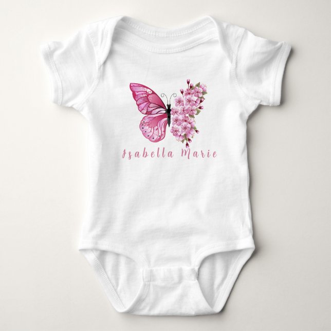 Rosa Butterfly Personlig Namn Cute Morden T Shirt (Framsida)
