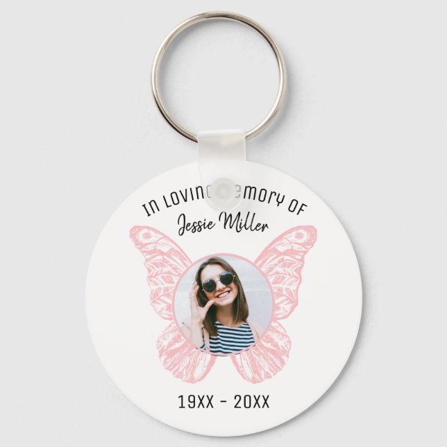 Rosa Butterfly Photo Memorial Keychain Nyckelring (Framsida)