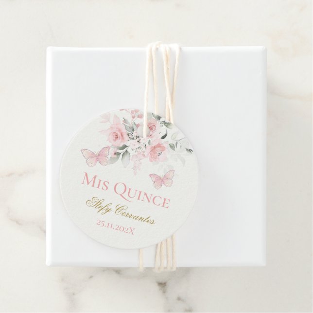 Rosa Butterfly Quinceañera Gåvor Etiketter (På plats)