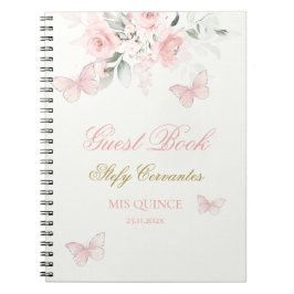 Rosa Butterfly Quinceañera Guest Anteckningsbok