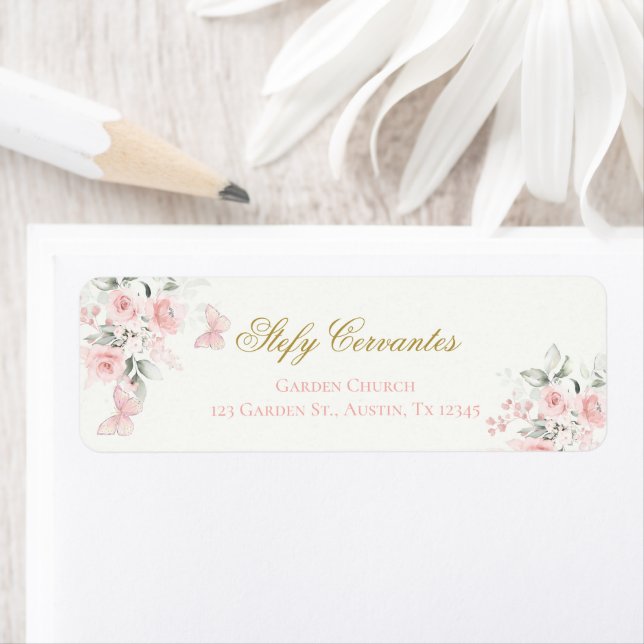 Rosa Butterfly Quinceañera Returadress Etikett (Insitu)