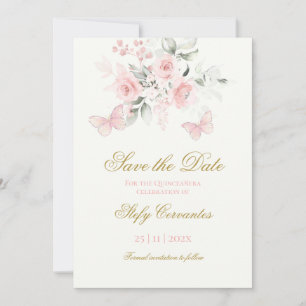 Rosa Butterfly Quinceañera Spara datum Datumet