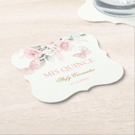 Rosa Butterfly Quinceañera Underlägg Papper