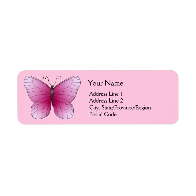 Rosa Butterfly Returetiketters Returadress Etikett (Framsidan)