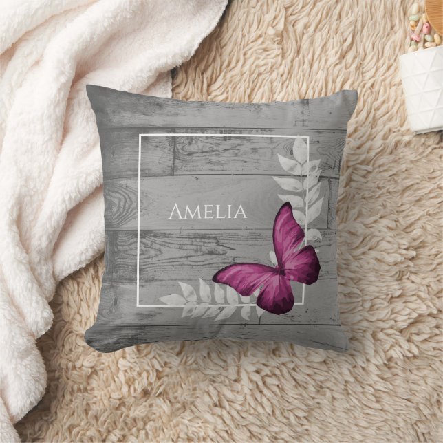 Rosa Butterfly Rustic Dekorativ kudde (Filt)