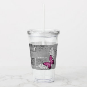 Rosa Butterfly Rustic Personlig Acrylic Tumbler Take Away Mugg