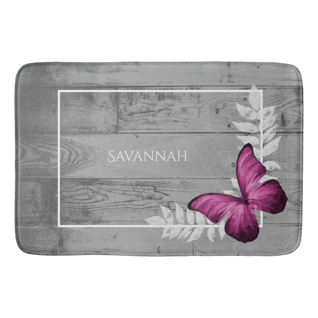 Rosa Butterfly Rustic Personlig Bath Mat Badrumsmatta (Framsidan)