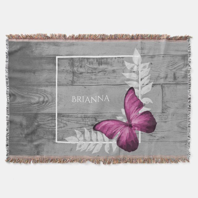 Rosa Butterfly Rustic Personlig Throw Blanket Filt (Framsidan)