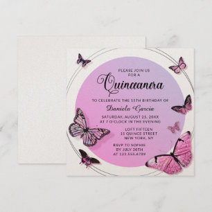Rosa Butterfly Shimmer Modern Quinceañera Inbjudningar