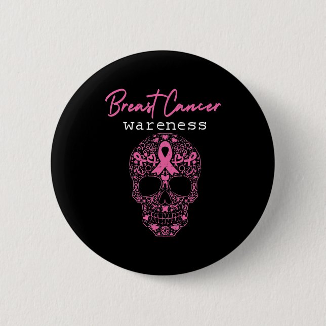 Rosa Butterfly Skull Breast Cancer Awareness Hallo Knapp (Framsida)