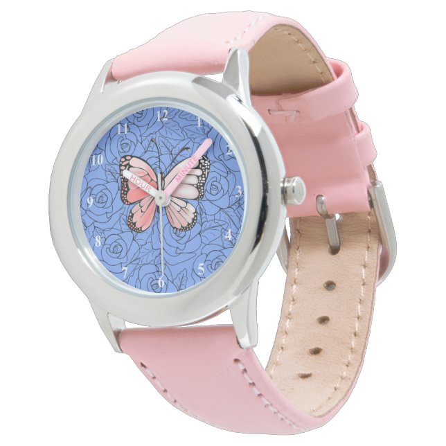 Rosa Butterfly som flyger i Ro Watch Gift Armbandsur (Vinklad)