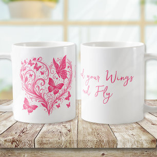 Rosa Butterfly Sprid Vingar och flyg Kaffemugg