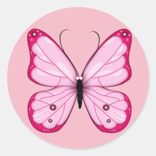 Rosa Butterfly Sticker. Runt Klistermärke