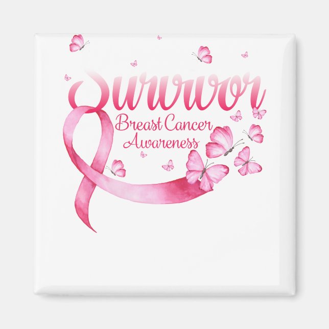 Rosa Butterfly Survivor Breast Cancer Awareness Magnet (Framsidan)
