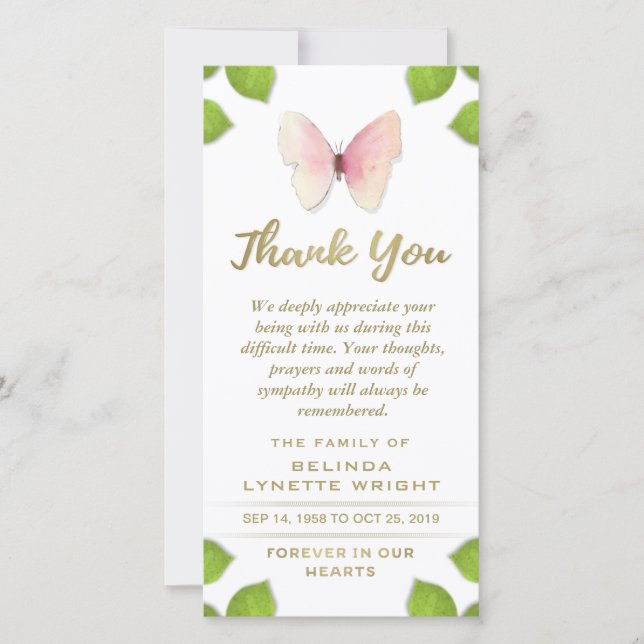 Rosa Butterfly Tack for Sympathy Card Kort (Framsida)