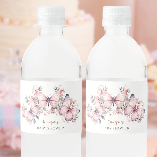 Rosa Butterfly Tema | Butterfly Baby Shower Vattenflaskor Etikett (Skapare uppladdad)