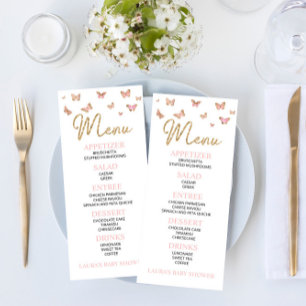 Rosa Butterfly Thuppe Baby Shower Flat Menu Meny