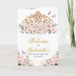  Rosa Butterfly Tiara Quinceanera-program Inbjudan