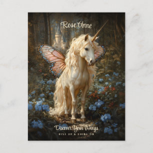 Rosa Butterfly Unicorn Fairyland Castle Vykort
