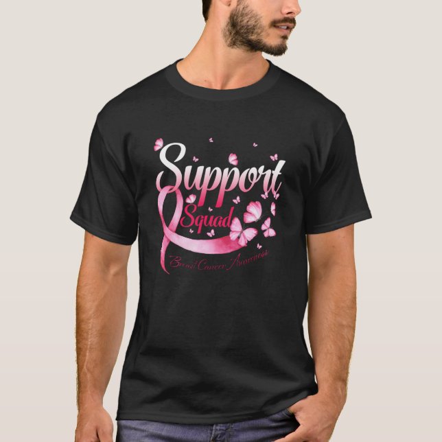 Rosa Butterfly Warrior Support Squad Breast Cancer T Shirt (Framsida)