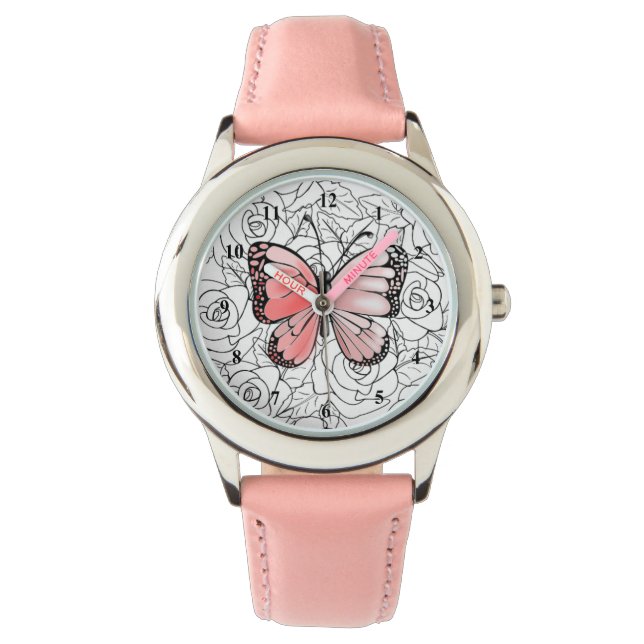 Rosa Butterfly Watch med Ro Armbandsur (Framsida)