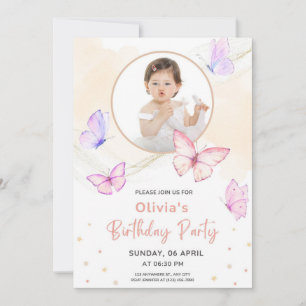 Rosa Butterfly Watercolor Birthday Inbjudningar