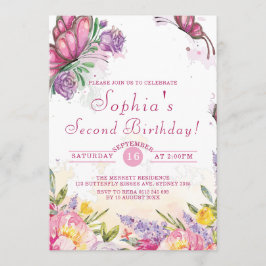 Rosa Butterfly Watercolor Blommigt Birthday Inbjudningar