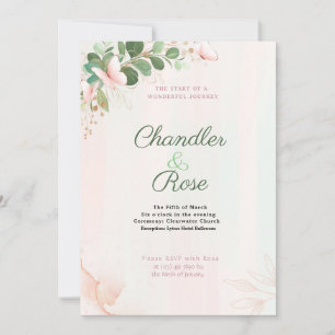 Rosa Butterfly Wedding bjudande in på vattenfärgen Inbjudningar