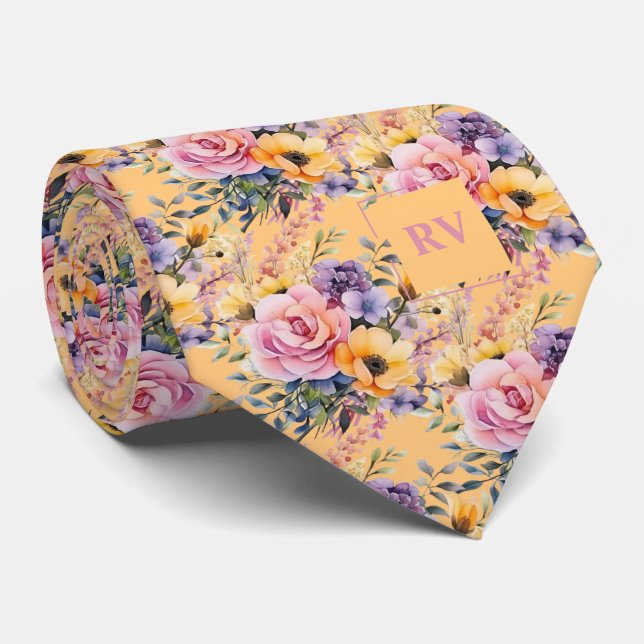  Rosa Butterkräm Gult Vattenfärgsblommor Slips (Rullad)