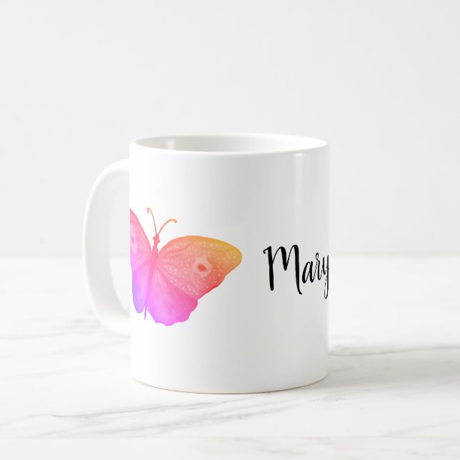 rosa butterlies personlig kaffe mugg (Framsida vänster)