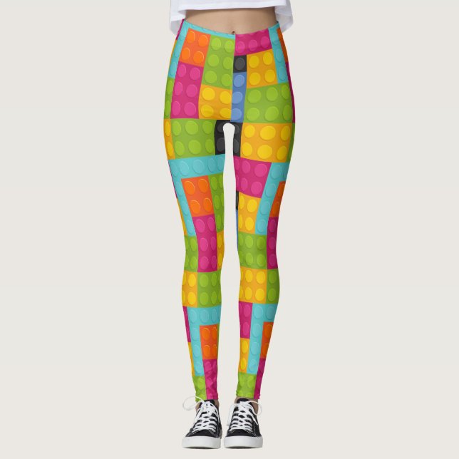 rosa byggnad blockerar benen leggings (Framsida)