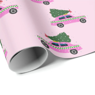 Rosa Cab Taxi Fir Träd Mönster Rosa jul jul Presentpapper