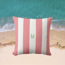 Rosa Cabana Rand & Personlig Grönt Monogram Kudde