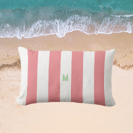 Rosa Cabana Rand & Personlig Grönt Monogram Lumbarkudde